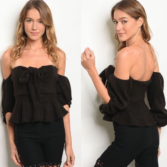 Fierce Broad Tops - Black Off Shoulder Sweater Top